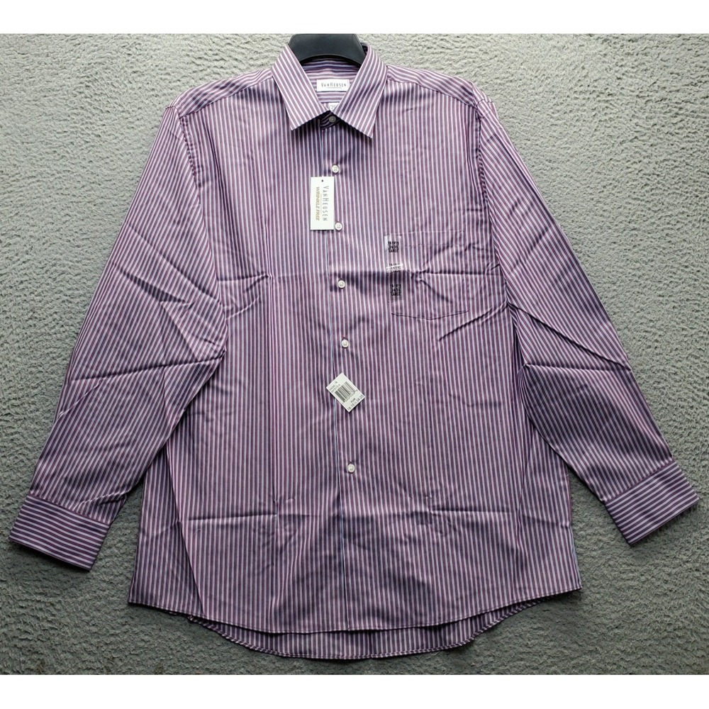 Van Heusen Dress Shirt Mens L Multi Striped Long Sleeve Wrinkle-Free Button-Up